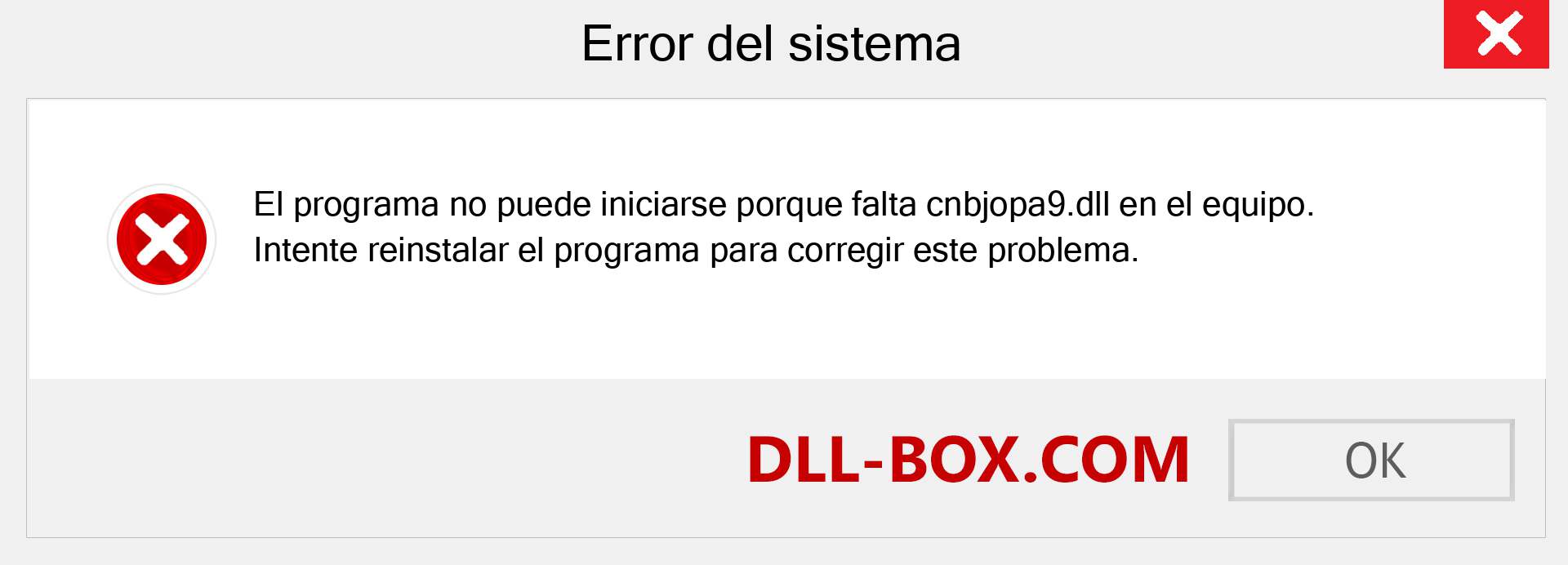 ¿Falta el archivo cnbjopa9.dll ?. Descargar para Windows 7, 8, 10 - Corregir cnbjopa9 dll Missing Error en Windows, fotos, imágenes